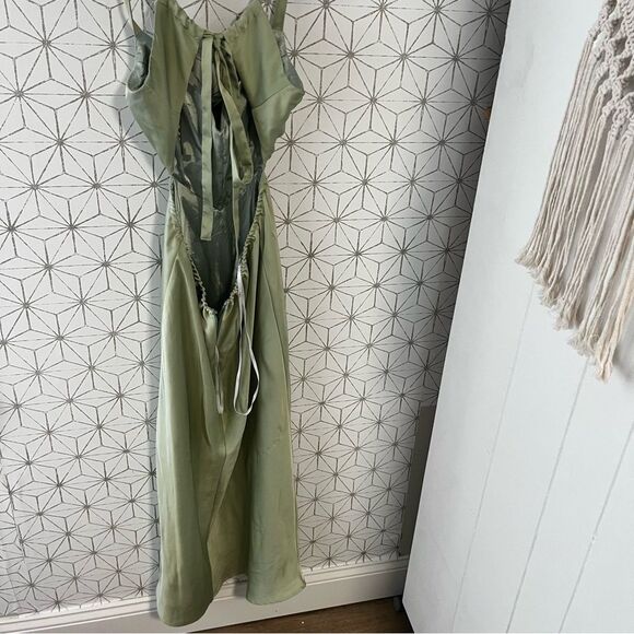 Stun to Remember Sage Green Satin Cowl Neck Cutout Midi Dress - Picture 7 of 8